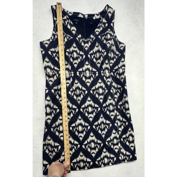Talbots Womens Dress 14 P Blue Cream Ikat Print Lined Sleeveless Sheath Stretch - Picture 5 of 12